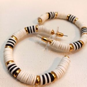Black and white half hoop earings